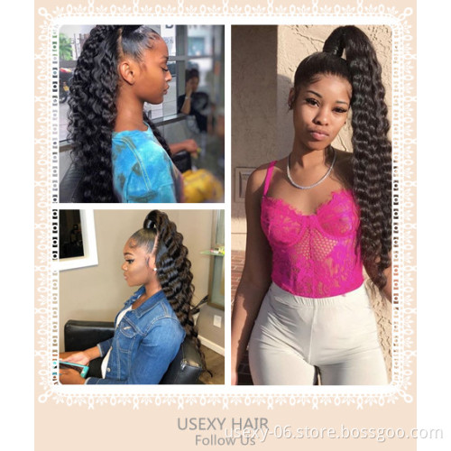 Usexy Raw Virgin Hair Ponytail Extension Wholesale Brazilian Curly Wrap Around Ponytail Human Hair